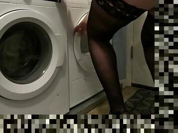 sub babe gets stuck while doing laundry