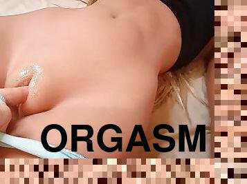 masturbation, orgasm, kvinnligt-sprut, fingerknull, dildo, vagina, fångad, ensam