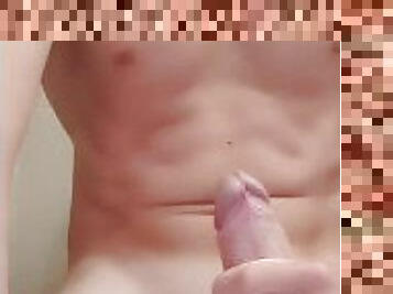 Teenboy shooting massive load on his belly, Huge Teen Dick