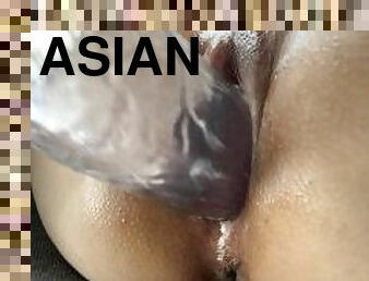 tight asian pussy stretched out by huge clear dildo