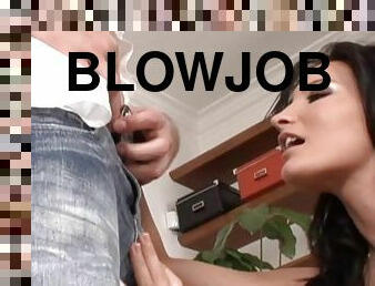 Sexy brunette Bailey gives a deep blowjob