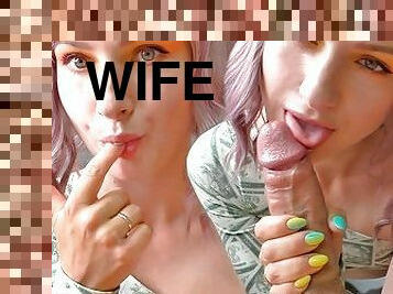 POV Sexy Wife Deepthroat and Ball Licking after Work - Cum in Mouth