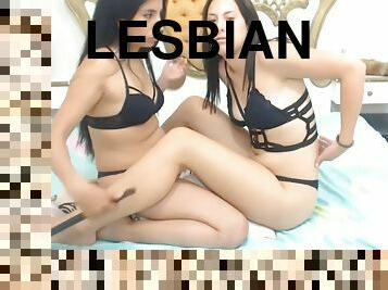 amatir, lesbian-lesbian, latina, pasangan, teransang, webcam