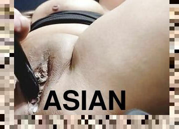 asiatisk, rumpe, pussy, squirt, amatør, anal, leke, riding, dildo, alene