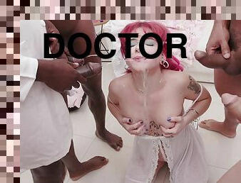 Pregnant Candy Crush goes for her routine check up to yummy&#039;s doctors, five of them check her tight holes and fuck her in an intense dp wet sc...