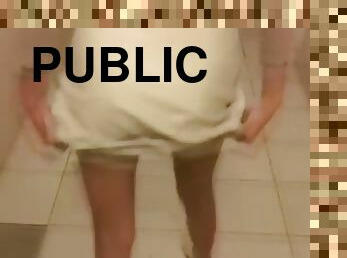 Teen blonde sucks in public toilet