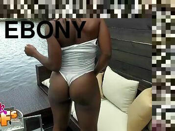 Extremely sweet ebony babe eats on a hard dick