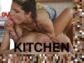 Gina Gerson and Lovita Fate have fun in the kitchen