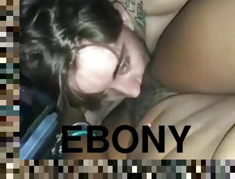 Tatted whiteboy eats ebony pussy