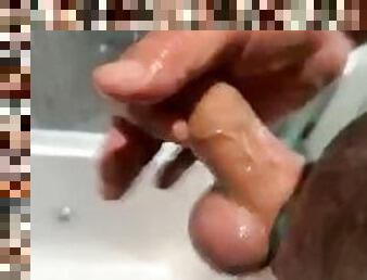 Cock ring on in shower  wank