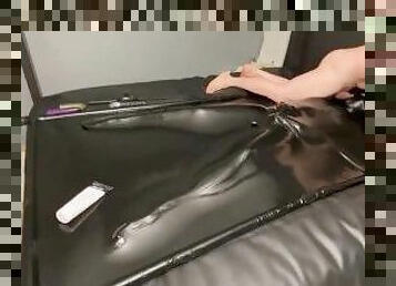 DON'T WATCH! (Warning: The vacuum sound is loud!) Mouthfucked in Latex Vacuum Bed