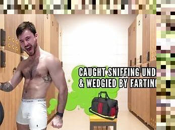 Caught sniffing underwear & wedgied by farting bully