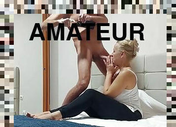 Amateur blonde mature woman enjoys sex games in bed