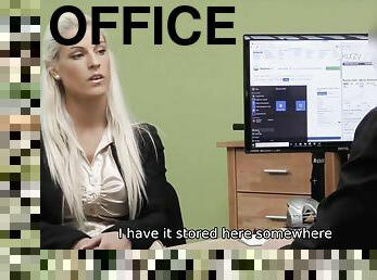 Powerful man nails the horny borrower on his working table - Blanche bradburry office quickie for money