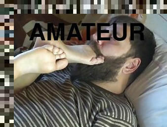 amateur, maison, esclave, pieds, douce, fétiche, sucer, orteils