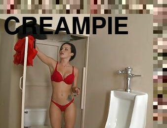 Divine brunette creampied in the shower