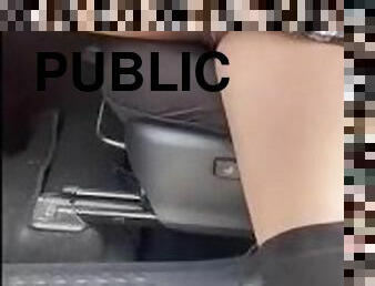 Naughty girl in car takes off stockings and thong to walk in public (Jennyfer Quenn)