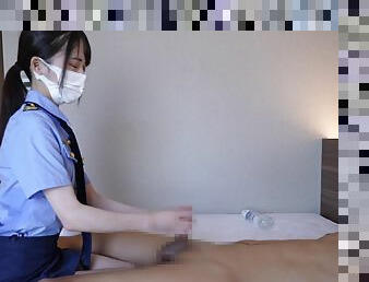 Japanese Girl Cosplayed As A Police Gives A Guy A Hand Job