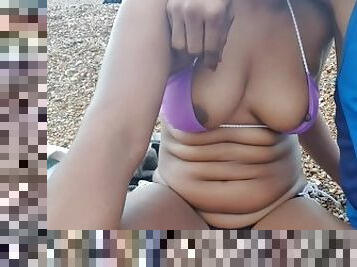 At a Crowded PUBLIC BEACH I Let Him Touch My Pussy through My BIKINI - Risky Outdoor - Nipple Slip