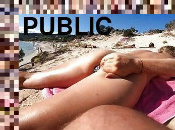 Naked with a sextoy in my ass I show myself off at the public beach, an old voyeur surprises me