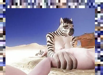 big tit fuck Zebra Furry Girl, cum in tits