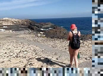 Nudist girl walking on public fully naked