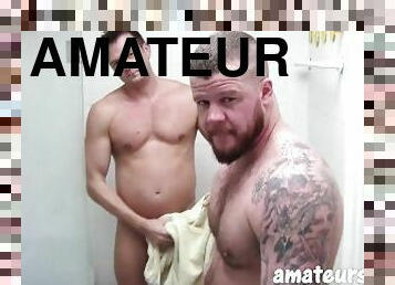 mandi, amatir, mandi-shower, berotot, penis