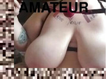 cul, gros-nichons, amateur, jouet, belle-femme-ronde, fétiche, solo, bâillonnement