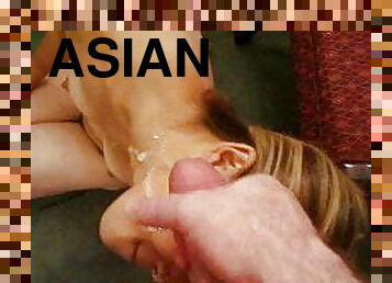 asiatisk, mager, hjemmelavet, første-gang, i-ansigtet, blond, kinesisk, små-patter
