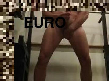 tiro-ao-alvo, pénis-grande, gay, europeia, euro, sozinho, musculado, ginásio, pénis
