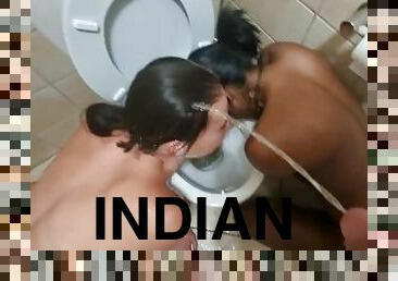 urina, serie, indiano, schiave, trio, toilette, doccia, bianche
