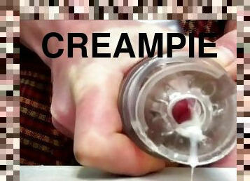 Bator Desk Dump - Groaning verbal creampie in a very slutty Fleshlight cunt