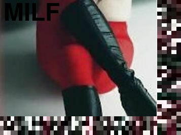 Domina Ginger girl in in high heels in red tights