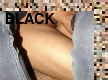 Black Nails With Toe Ring In Jeans Footjob