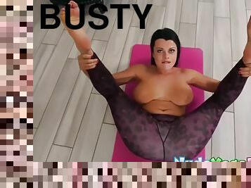 Busty MILF Nadia White strips for yoga and masturbation