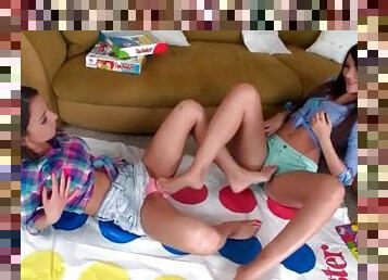 Teens play Twister and share lesbian kisses