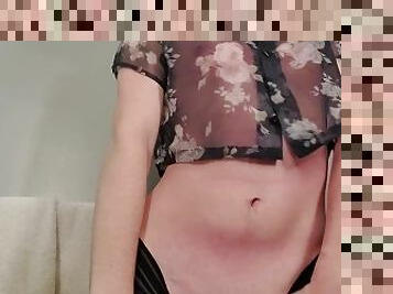 Trans femboy mini belly dance in transparent crop top