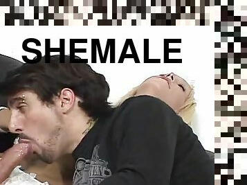 Blonde shemale fucks dude in the asshole