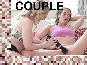 A Couple Of Sexy Lesbians Use A Vibrator!