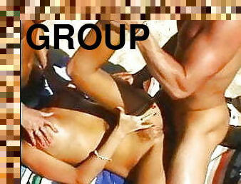 orgie, allaperto, vintage, sesso-di-gruppo, spiaggia, retro, trio, bikini