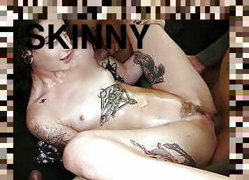 Skinny hot freaky girl takes 5 cocks 