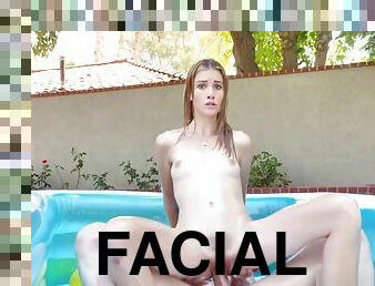 LUBED Backyard blow up pool POUNDING with cum covered facial