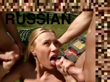 Russian blonde temptress performs a gorgeous double blowjob .flv