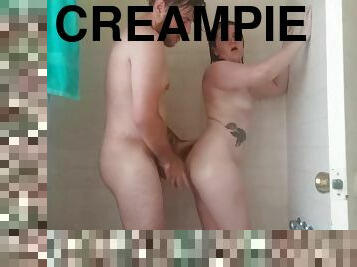 pantat, mandi, amatir, blowjob-seks-dengan-mengisap-penis, remaja, creampie-ejakulasi-di-dalam-vagina-atau-anus-dan-keluarnya-tetesan-sperma, mandi-shower, berambut-cokelat, tato