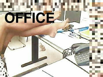 مكتب-office, سكرتيرة, أقدام, أسفل, صنم, نايلون, كعوب-العالية