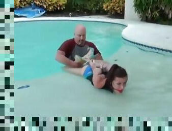 Girl tied and gagged in the pool-BONDAGE