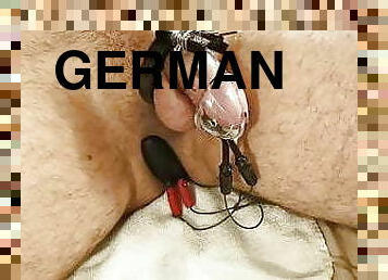 Electro stimulation in chastity cage. New experience...