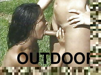 Melissa fucks girl outdoors