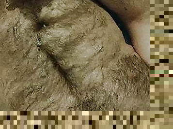 Hairy guy works his hole and shoots a big load