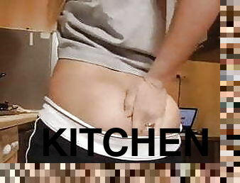 Preparing for dirty anal in kitchen